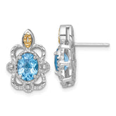 Shey Couture Sterling Silver Rhodium-plated with 14k Accent Oval Light Swiss Blue Topaz Vintage Post Earrings
